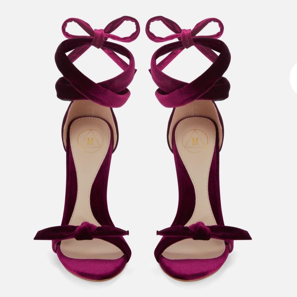 Burgundy Velvet Bow Barely There Heels